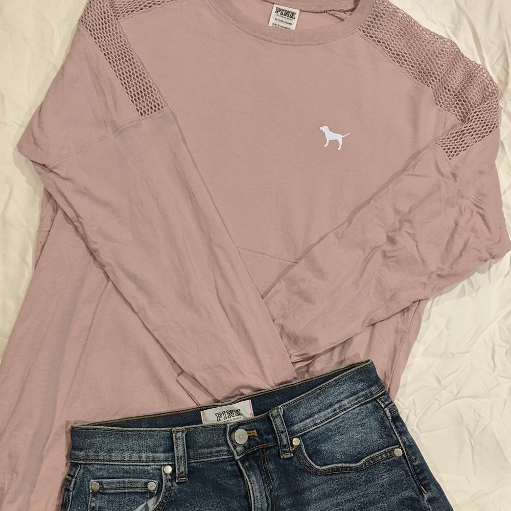 PINK Tee w/ Mesh Shoulders